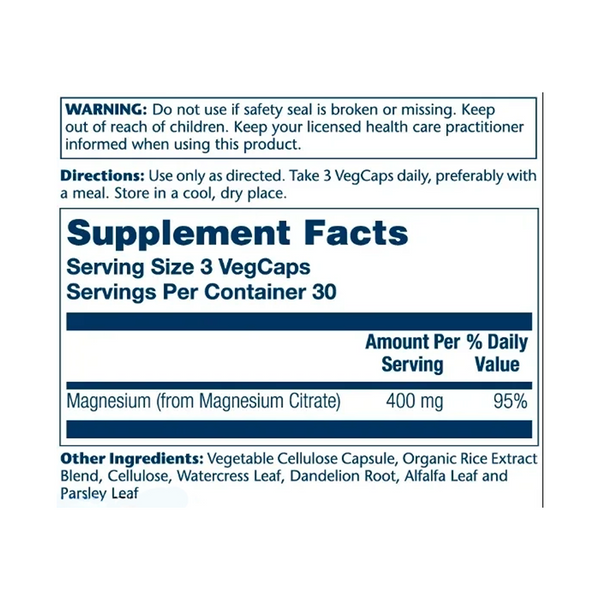 Solaray Magnesium Citrate 400 mg, 90 vegan capsules, Веганські капсули, 90 шт.